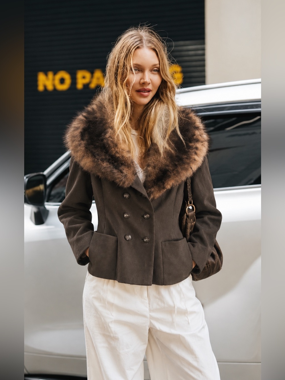 VTG 60s madmen style fox fur boho crop brown jacket S